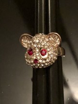 Cute Teddy Bear Red Eyes Band Ring Simulated Diamond 14K Yellow Gold Plated Fn - $13.88