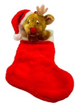 Rudolph Reindeer Christmas Stocking Plush 3D Santa Hat Stuffed Animal 22 inch - £23.90 GBP