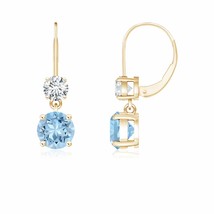 ANGARA 1.01 Ct Aquamarine Leverback Dangle Earrings with Diamond in 14K Gold - £1,188.60 GBP