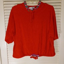 Vintage Terry Cloth Top Size M Waist Tie Hood Red Emporio Chemise Vtg Hong Kong - £23.94 GBP