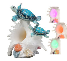 Colorful Nautical Sea Turtle Family Swimming By Big Conch With LED Light... - $54.99