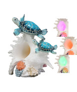 Colorful Nautical Sea Turtle Family Swimming By Big Conch With LED Light... - £43.31 GBP