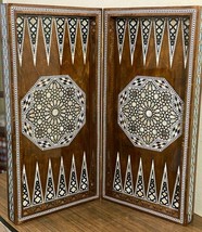 Vintage Egyptian Backgammon Board Wood Inlaid Mother Of Pearl (21&quot;) - £347.65 GBP