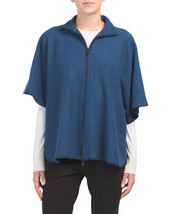New Anne Klein Blue Zip Front Wool Sweater Cape Size M Size L $139 - £39.95 GBP