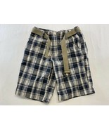 Moto Gear Men&#39;s Belted Causal Shorts Size 32 Gray Beige Plaid Cotton Ble... - $13.85