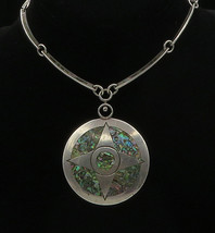 MEXICO 925 Sterling Silver - Vintage Inlaid Abalone Chain Necklace - NE2546 - £178.81 GBP