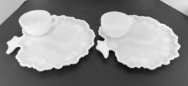 Milk Glass Tree of Life Snack Patio Plates with Cups Lot of Two Hazel Atlas - £19.68 GBP