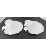 Milk Glass Tree of Life Snack Patio Plates with Cups Lot of Two Hazel Atlas - £19.36 GBP