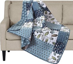 Pacific Coast Quilted Throw Blanket - 50&quot; x 60&quot; | Blue and White Lap Quilt for C - £35.55 GBP