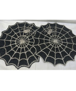 2 pc Halloween Beaded Placemat Charger Black Spider Web Silver New Nicol... - £39.28 GBP