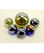Lot of 5 Iridescent Marbles &amp; Shooter, Oil Slick Rainbow Glass, Vintage ... - $20.03 CAD