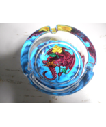 Glass Ashtray Round Purple Wing Fire Dragon Yellow Rose Fierce Medievl M... - £11.74 GBP