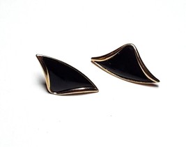 TRIFARI Black Enamel Gold Tone Triangle Pierced Stud Earrings - £6.95 GBP