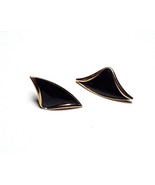 TRIFARI Black Enamel Gold Tone Triangle Pierced Stud Earrings - £7.09 GBP