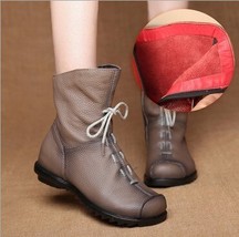 E leather plush women s short boots retro casual autumn winter women s boots waterproof thumb200