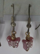 Dangle Butterfly Earrings Fishhook Dull Lavender W/ Silver Dots Fashion Jewelry - £3.94 GBP