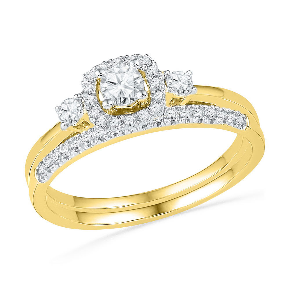 Primary image for 10k Yellow Gold Round Diamond Halo Bridal Wedding Engagement Ring Set 1/2 Cttw