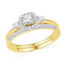 10k Yellow Gold Round Diamond Halo Bridal Wedding Engagement Ring Set 1/... - £549.85 GBP