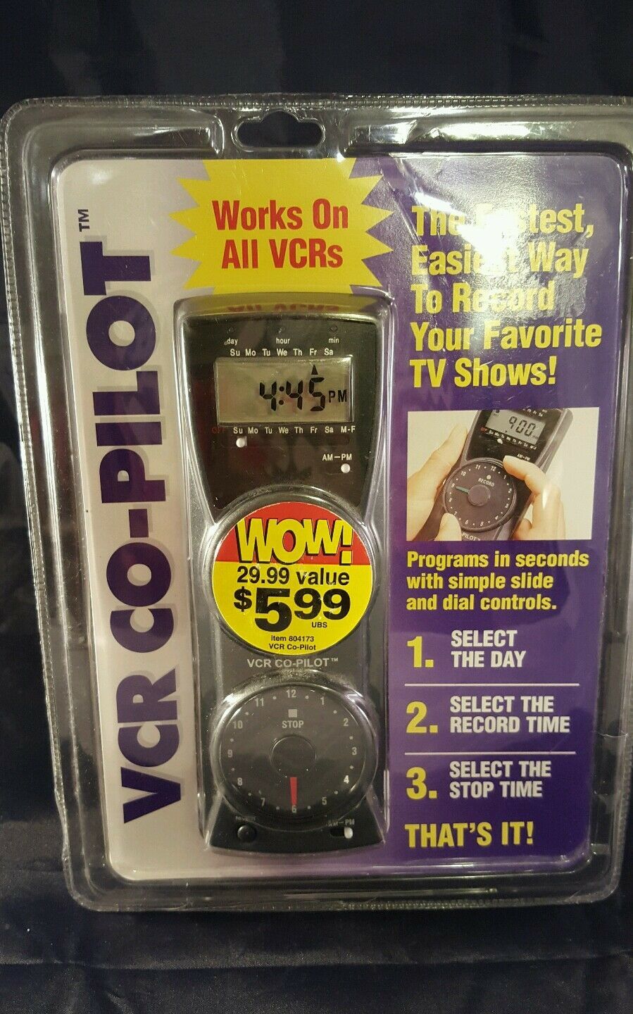 VCR Co-Pilot Timer Remote Record Your Favorite TV Shows Works On All VCR... - $12.17