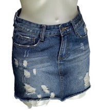 THE IMPECCABLE PIG Skirt Destroyed Denim Frayed Hem Mini 5 pocket Women&#39;... - $14.39