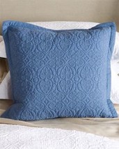 Sferra Amelia Blue Throw Pillow Quilted Cotton Matelasse Scroll Square 20&quot; NEW - £32.26 GBP
