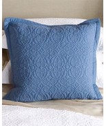 Sferra Amelia Blue Throw Pillow Quilted Cotton Matelasse Scroll Square 2... - $41.00
