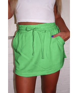 Light Green French Terry Drawstring Elastic Waistband Mini Skort with Po... - $344.20 MXN