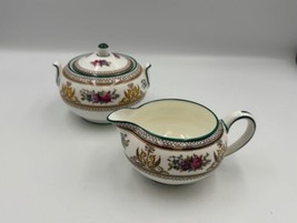 Wedgwood Bone China COLUMBIA Multicolor with Green Creamer &amp; Sugar Bowl Set - $84.99
