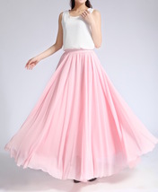 Pink Maxi Chiffon Skirt Outfit Women Plus Size Chiffon Maxi Skirt Beach Skirt image 7