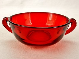 2-Handled Soup Bowl, Ruby Red Glass, Cereal, Desserts, Vintage - $14.65