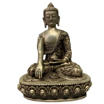 Elaborate Chinese Old Tibetan Silver Buddhism Sakyamuni Buddha Statue Bu... - $120.00