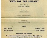 Two for the Seesaw Souvenir Program &amp; Flyer 1959 Geary Theatre San Franc... - $20.27