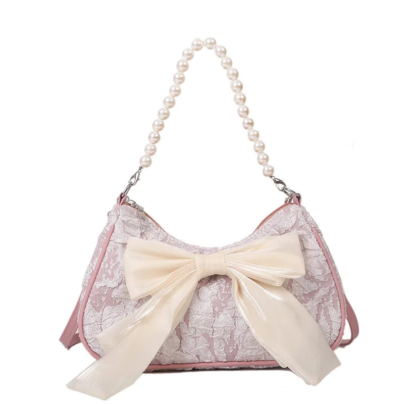 Pearl Female Bag Retro Luxury Designer Handbag Bow Crossbody Bags Fashion Canvas - £14.72 GBP