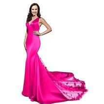 Sexy Mermaid V Neck Long Sheer Back Lace Formal Prom Evening Dresses Hot Pink US - £103.18 GBP
