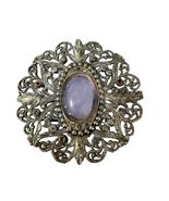 Vintage Allied SJN Filigree Brooch Lavender Cabochon Ornate Silver Tone ... - $21.60