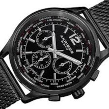 NEW Akribos XXIV AK716BK Mens Explorer Swiss Multifunction BLK Steel Mesh Watch - £41.11 GBP