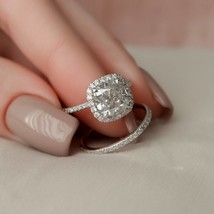 2.5CT Cushion Cut Halo Engagement Set,Moissanite Cushion Bridal Set,Wedding Ring - £93.64 GBP