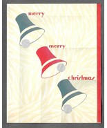VINTAGE 1940s WWII ERA Christmas Greeting Card Art Deco GREEN &amp; RED BELLS - $14.84