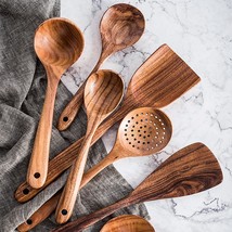 8 Piece Natural Teak Wood Spoons & Kitchen Utensils - £44.68 GBP