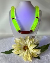 Rare 1800&#39;s Victorian Vaseline Uranium Glass and Red Agate Beaded Necklace  - £601.41 GBP
