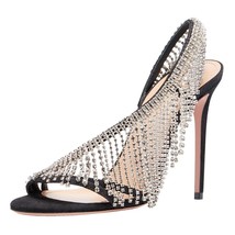 Crystal Dress Women Sandals Thin High Heel Slingback Open Toe Cut Out Wedding Sa - £135.94 GBP