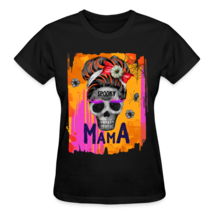 Spooky MaMa Skull Head Women&#39;s Halloween T Shirt - $21.95