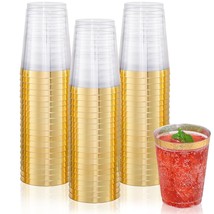 200 Pack Gold Plastic Cups 10 Oz Clear Plastic Cups Gold Rimmed Disposable Wine  - £43.94 GBP