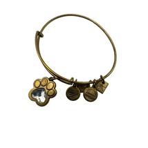 Alex &amp; Ani Crystal Heart Paw Prints Of Love Gold tone Charm Bangle Bracelet - £15.78 GBP