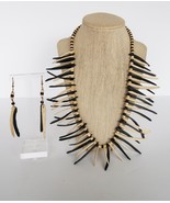 Vintage two tone light &amp; dark wood spikey collar necklace &amp; earrings set - $24.99