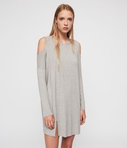 ALL SAINTS Esther Dress Long Sleeve Shirt Cold Shoulder Grey (Women&#39;s Size M) - £27.22 GBP