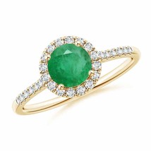 ANGARA Round Emerald Halo Ring with Diamond Accents for Women in 14K Solid Gold - £720.27 GBP
