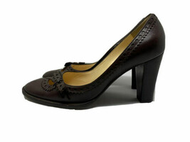 MOSCHINO Vintage 90 Italian Brown Leather Heel Pump 3.5” Block Pin Up Girl Sz 40 - $66.49