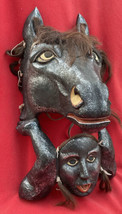 Powerful Magical Welsh Goddess Rhiannon &amp; Horse Huge Carved Folk Art Mask - £159.87 GBP