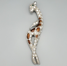 Giraffe Silver Tone Rhinestone and Brown Enamel Brooch Pin 6&quot;  - £15.77 GBP